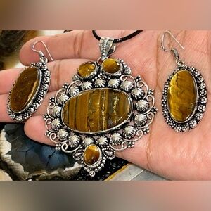 Chatoyant Golden Tiger Eye Pendant & Earrings